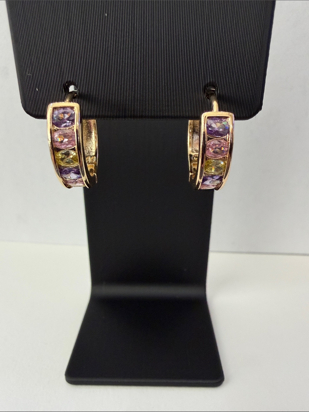 Gold-Tone Multi-Color Crystal Huggie Earrings